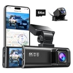 REDTIGER F7N Dash Cam 4K with WiFi GPS Front 4K/2.5K and Rear 1080P Dual Dash Camera for Cars,64G Card Included, 3.18" Display Dashcam,170° Wide Angle Camera Recorder,Parking Monitor,Support 256GB Max