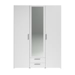 Armoire VARIA - Décor blanc - 3 portes  + 2 tiroirs + miroir - L 150 x H 200 x 51 cm