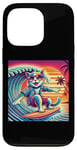 Coque pour iPhone 13 Pro Chat amusant surfeur hawaïen coucher de soleil tropical paradis surfeur