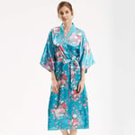 Robe De Chambre Satin Femme,Saint Valentin Lingerie Sexy Soie Soie Rétro Imprimé Floral Babydoll Robe Robe Peignoir Kimono Chemises Vêtements De Nuit Homewear Pour Les Cadeaux D'Amis,Lac Bleu,Tail