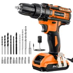 AKZWOXRO Cordless Drill Driver 21V, Cordless Hammer Drill with Battery 2000mAh, 25+3 Torque, 42N.m Max Electric Drill, 23PCS Drill Bits, 2 Speed, LED Light for Home and Garden DIY Project