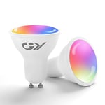 GY Ampoule Connectée GU10 WiFi 7W 500LM, Ampoules LED RGB + CCT (2700K-6500K) Dimmable, Smart Life Control, Ampoule Intelligente Compatible avec Alexa/Google Home, Lot de 2