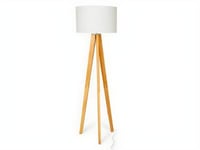 Lampadaire trépied en bois naturel et abat jour en lin blanc - D. 45 x H. 152 cm - Blanc - LORENS