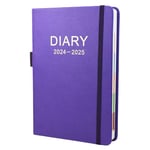 Diary 2024-2025 A5 Day Per Page, 2024-2025 Diary from Jul 2024 to Jun 2024, Productivity A5 Daily Planner with Colorful Side Panels Monthly Tabs, Pen Loop and Inner Pocket, 400 Page (Purple)