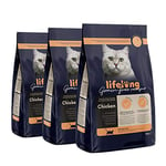 Marque Amazon - Lifelong Aliment pour chat adultes sans céréale, élaboré avec de la viande fraîche de poulet - 3 kg (Lot de 3)