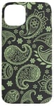 iPhone 15 Plus Green Paisley Boho Bandana Floral Aesthetic Groovy Black Case