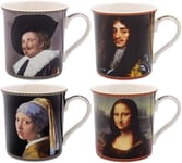 Set of 4 Leonardo Da Vinci's Famous Paintings Fine China Mugs Boxed Perfect Gift