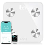 BAGAIL Smart Scale for Body Weight, Digital Bathroom Scale for BMI Weighing Body Fat, Body Composition Monitor Health Analyzer with Smartphone App, 400lbs/180KG, White