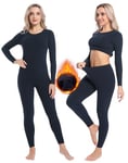 INNERSY Thermal Underwear Womens Ski Thermals Winter Wear Pyjamas Ladies Leggings and Tops (S, Navy Blue)