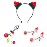 Strawberry Nīp'ple Metal Âñål рˆlμg Plush Balls Ear Headband Suit for Him and Her - S