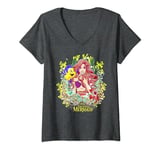 Womens Disney Little Mermaid Ariel And Flounder Floral Frame C1 V-Neck T-Shirt