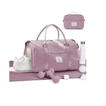 Sacs de Voyage pour Femme,Imperméable Femme Sac fourre-Tout pour Les Vacances et Le Shop,Sac de Sport pour Le Weekend avec Trousse de Toilette et Poche Humide,Sac Sport Sac pour Avion，Violet