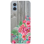 Coque pour Moto E13 bois gris fleur rose