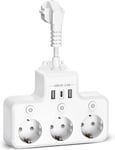 Multiprise Avec 3 Interrupteur Individuel, 7 En 1 USB Multiprises Avec 3 Sortie