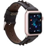 Burkley Bracelet de rechange en cuir pour Apple Watch de 38/40 mm et 42/44 mm - Vintage - Bracelet de rechange compatible avec toutes les montres Apple - Fait main (38/40 mm, noir - BA12)