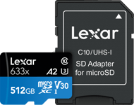 LEXAR 633X microSDHC/SDXC w/adap (V30) R95/W45 512GB