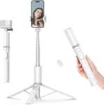 160Cm Perche A Selfie, Selfie Stick Trépied Avec Télécommande Pour Iphone, Smartphones Android Et Caméras D'Action, Trépied Téléphone En Aluminium Avec 2 Cold Shoe Pour Lumière Et Mic, Blanc