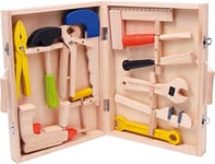 Small Foot 2079 boîte à outils "Lino" en bois, avec 12 outils de jeu du marteau au foret, à partir de 3 ans