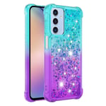 SKALO Samsung A15 5G Juoksuhiekka Glitter Sydämet TPU kuori - Turkoosi-Violetti