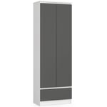 Bibliothèque de bureau Armoire AKORD R60 Blanche 60 cm 2 portes 1 tiroir façade Gris Graphite 4 étagères 60x35x180 cm