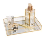 Gold Mirror Tray Perfume Display Jewelry Organizer Makeup Tray Serving Trays Beautiful Art Decor Mirror Tray Bathroom Trays Neatens up Storage For Vanity, Closet, Dresser (Gold, 20*14*3.5cm)