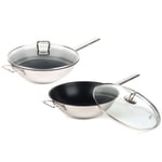 Vivo by Villeroy & Boch Wok Set of 2 30cm Non-Stick Induction Safe Pan with Lids