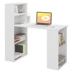 eSituro Bureau d'Ordinateur avec Rangement, 122x55cm Bureau Informatique avec 6 Étagères, Bureau de Travail, Bureau de Jeu, Table d'Étude avec Étagère pour Salon Bureau à Domicile, en Bois, Blanc