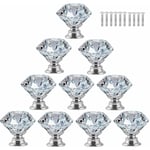 Linghhang - 10 pcs Poignée Bouton de Porte Placard Meuble Tiroir Armoire, 30mm Diamant de Verre Cristal avec Vis - Transparent