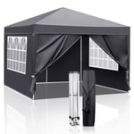 LEADZM 3x3m Tonnelle de Jardin Pliable,Pop-up,Réglable en Hauteur, Imperméable,Protection UV 50+,avec 4 Côtés,Cadres en Acier,Convient pour la Fête, l'extérieur,Patio,Camping,Gris Foncé