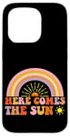 Coque pour iPhone 15 Pro Here Comes The Sun Style rétro arc-en-ciel