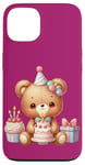 Coque pour iPhone 13 Birthday Wishes Ours en peluche marron pour fille ou garçon