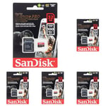 SanDisk Extreme Pro 32 GB microSDHC Memory Card + SD Adapter with A1 App Performance + Rescue Pro Deluxe 100 MB/s Class 10, UHS-I, U3, V30 SDSQXCG-032G-GN6MA, Red/Gold (Pack of 5)