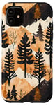 Coque pour iPhone 11 Marron Abstrait Géométrique Boho Floral Forêt Pin Arbre Nature