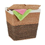 Relaxdays Basket, with Lid, Cotton Laundry Bin, 87L, HxWxD: 50x50x40 cm, Storage Box, Seagrass, Natural/Beige, Plant fibre, 50 x 50 x 40 cm