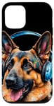 Coque pour iPhone 15 Pro Berger Allemand Écouteurs Chien Alsacien Animaux Imprimé