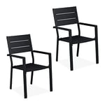 Relaxdays Lot de 2 chaises de Jardin, HxLxP: 90 x 53,5 x 59 cm, accoudoirs, métal, mobilier d’extérieur Moderne, Noir