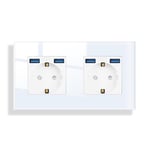 Double Prise En Verre Avec Usb En Blanc Encastré, 2 Prises 16 A Avec 2 Usb A Max.2,1 A, 157 X 86 Mm, 250 V[MUL213238]