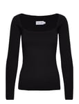 Rib Square-Neck Sweater Ls Tops T-shirts & Tops Long-sleeved Black Calvin Klein