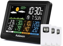 Kalawen Weather Station with 3 Outdoor Sensors, MSF Wireless Digital Alarm Clock, Barometer, Temperature, Humidity Monitor, Weather Forecast for Home Garden