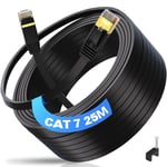 Câble Ethernet 25m Cat 7, Long Câble RJ45 25m Blindé, Gigabit Câble Réseau 25 mètres Haute Vitesse Câble Lan Plat FTP Câble Internet Anti-interférence pour Routeur, PC, PS4/5, Xbox (25 Clips)