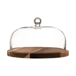 Cake Cheese Board 26cm Clear Glass Dome Cover Acacia Wood Food Storage Display