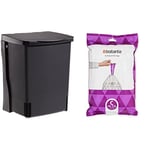 Brabantia 395246 Built-in Bin, 10 L - Black & PerfectFit Bin Liners (Size C/10-12 Litre) Thick Plastic Trash Bags with Tie Tape Drawstring Handles (40 Bags)