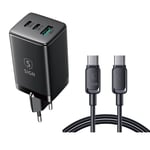 SiGN 65W Snabbladdare till Laptop 2xUSB-C & 1xUSB med USB-C kabel, 2m - Svart