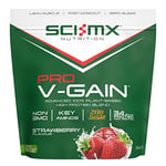 SCI-MX Pro-V Gain - 100% Vegan Strawberry Flavour Soy Protein Powder Isolate + B12 + Magnesium - Muscle Growth & Maintenance - Sugar Free, Non-GMO - 2.2KG (49 servings) 34g of protein per serving