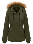 TOMEEK Manteau Femme Hiver Veste Parka Polaire Imperméable Manteau à Capuche Chauffante à Col en Fourrure Blouson Chaud Chic et Elegant avec 5 Poches Zippé Jacket,Vert Armée,Taille S