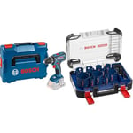 Bosch Professional Perceuse-Visseuse sans Fil GSR 18 V-28 sans Batterie Couple Dur/Doux 63/28 Nm, L-Boxx) + Coffrets 14 de scies trépans Expert Tough Material (Bois avec métal, Ø 20-76 mm, Accessoire)