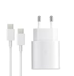 25W Chargeur Rapide pour Samsung Galaxy S24 S23 S22 S21 S20 S10 A14 A23 A34 A54 A53 Z Fold Flip 4/5, Tablette S8 Charge Rapide, Bloc USB C Adaptateur Secteur Prise avec Câble Type C (Blanc)