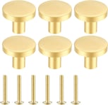 6 Pièces Boutons de Portes, Bouton de Meuble, Poignee de Porte Laiton Rond, Boutons de Tiroir de Commode pour Armoires, Placards, Salle, Bain et Cuisine - Or, 25 x 20mm