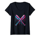 Womens Cross Baseball Bat with SprinklesDrip Sports Player Softball V-Neck T-Shirt