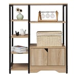 WOLTU Étagère de Rangement Bibliothèque avec Armoire,Étagère de Cuisine Étagère de Bureau en métal et MDF 80x35x97cm,Chêne Clair RGB08hei